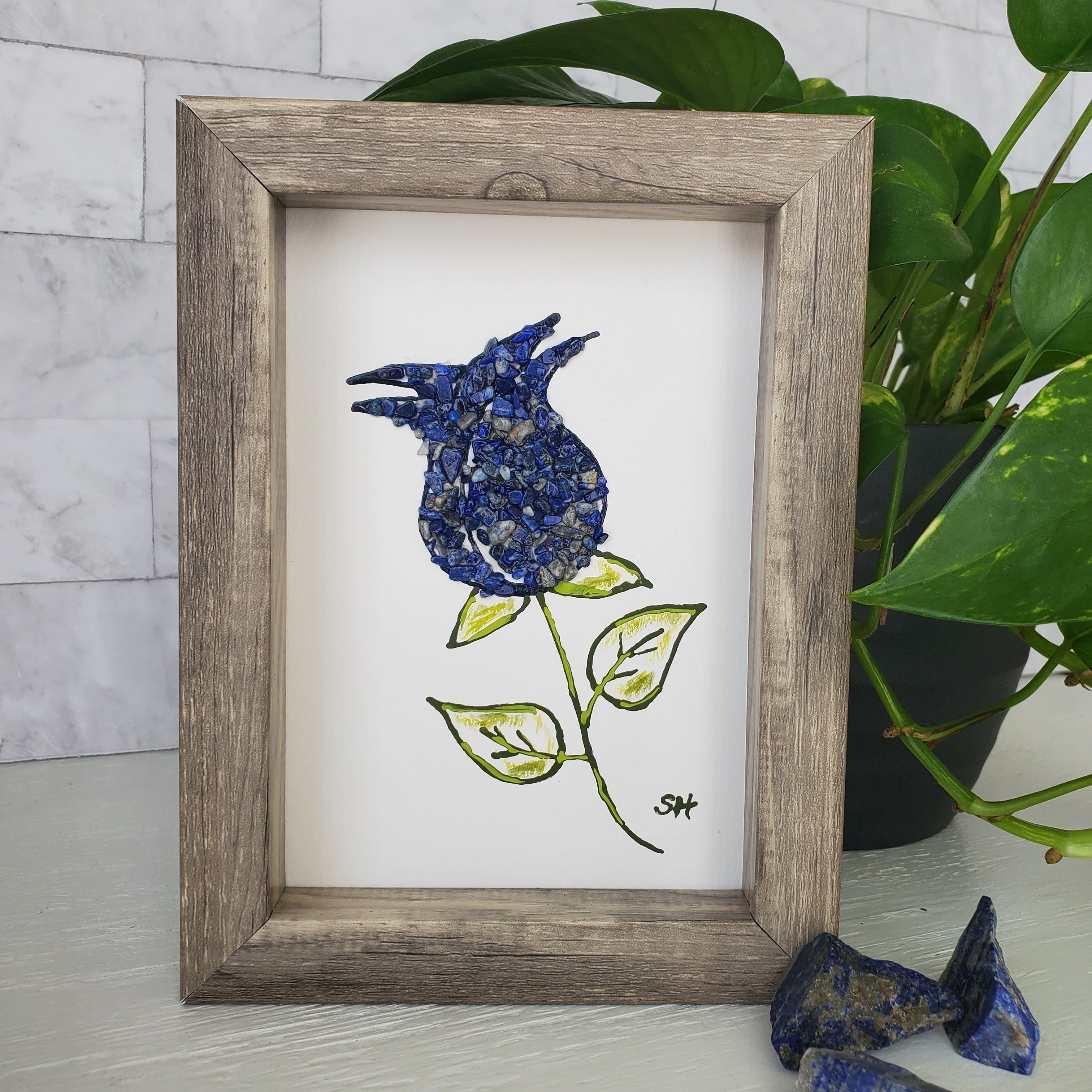 Rose Lapis Lazuli Shadowbox Art