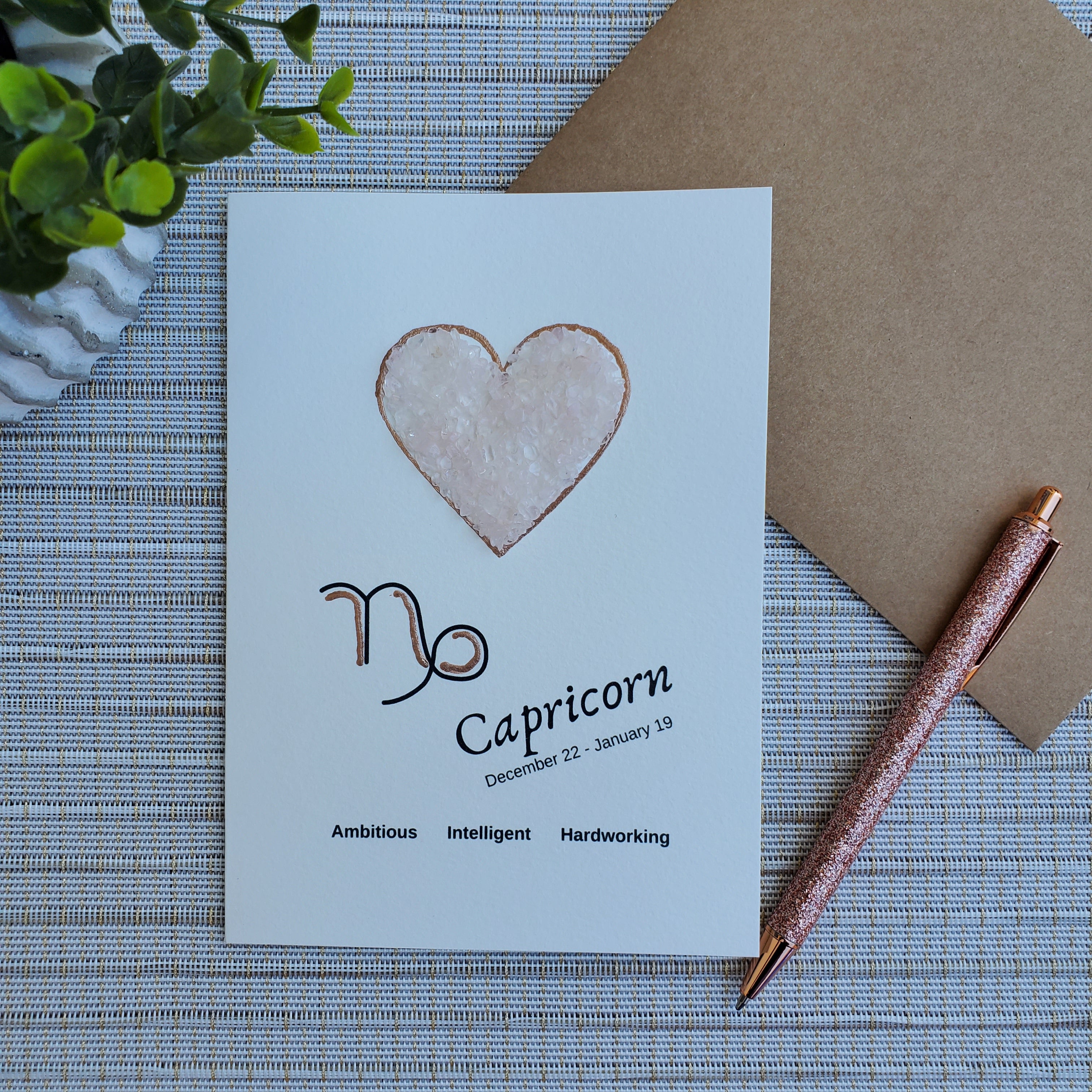 Capricorn Rose Quartz Zodiac Greeting Card