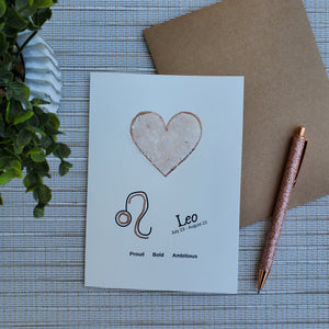 Leo Rose Quartz Zodiac Greeting Card