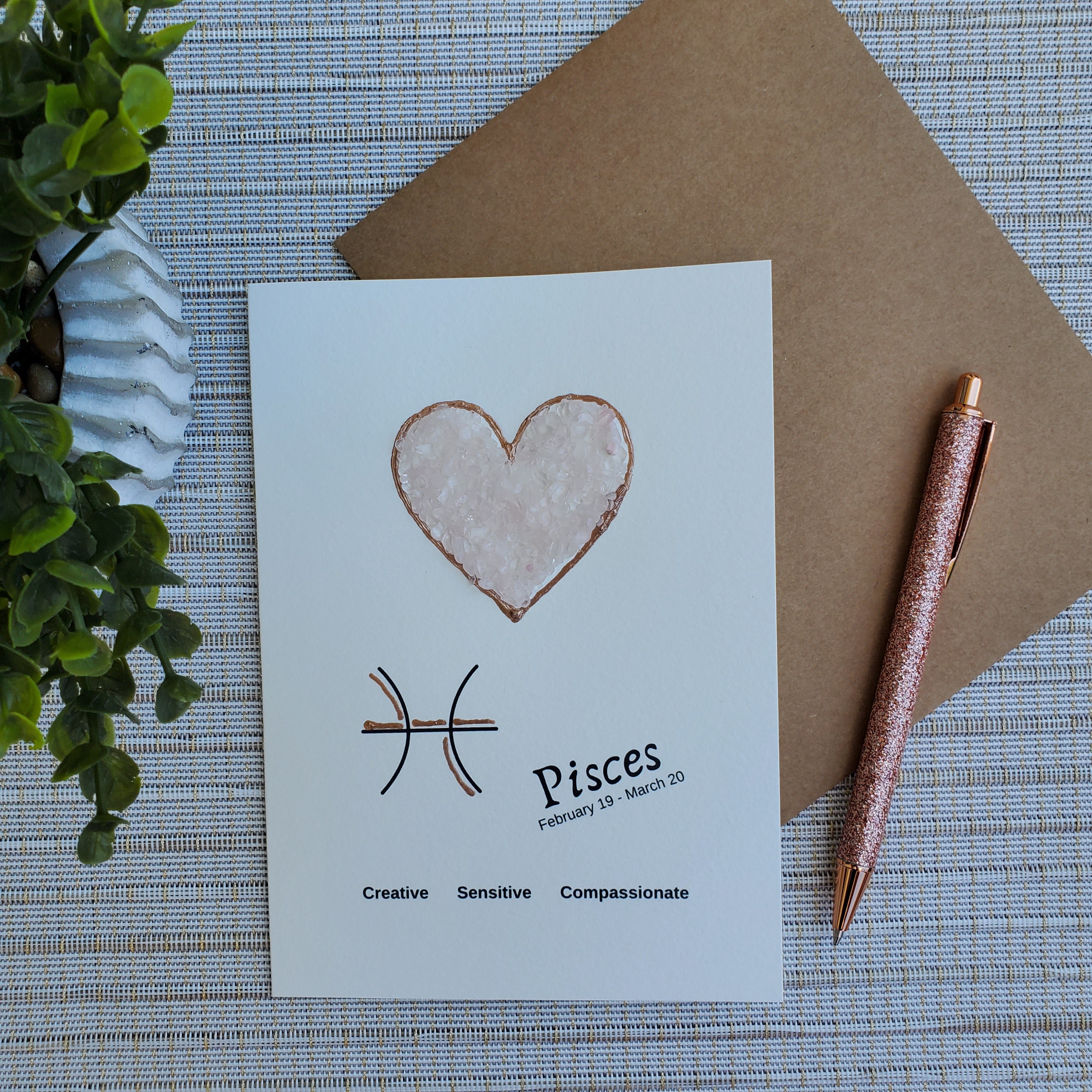 Pisces Rose Quartz Zodiac Greeting Card