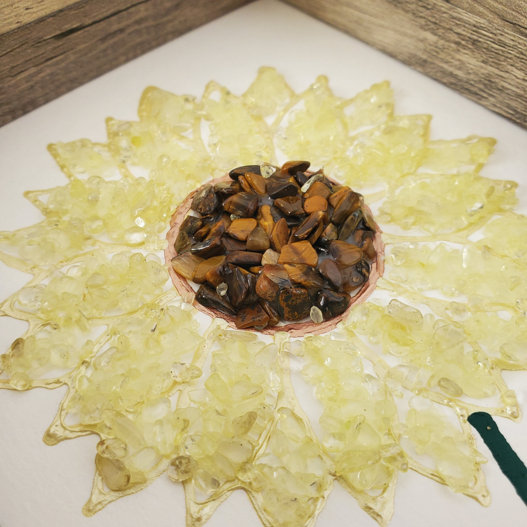 Sunflower Gemstone Shadow Box – Citrine & Tiger’s Eye