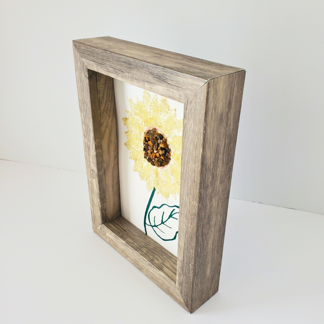 Sunflower Gemstone Shadow Box – Citrine & Tiger’s Eye