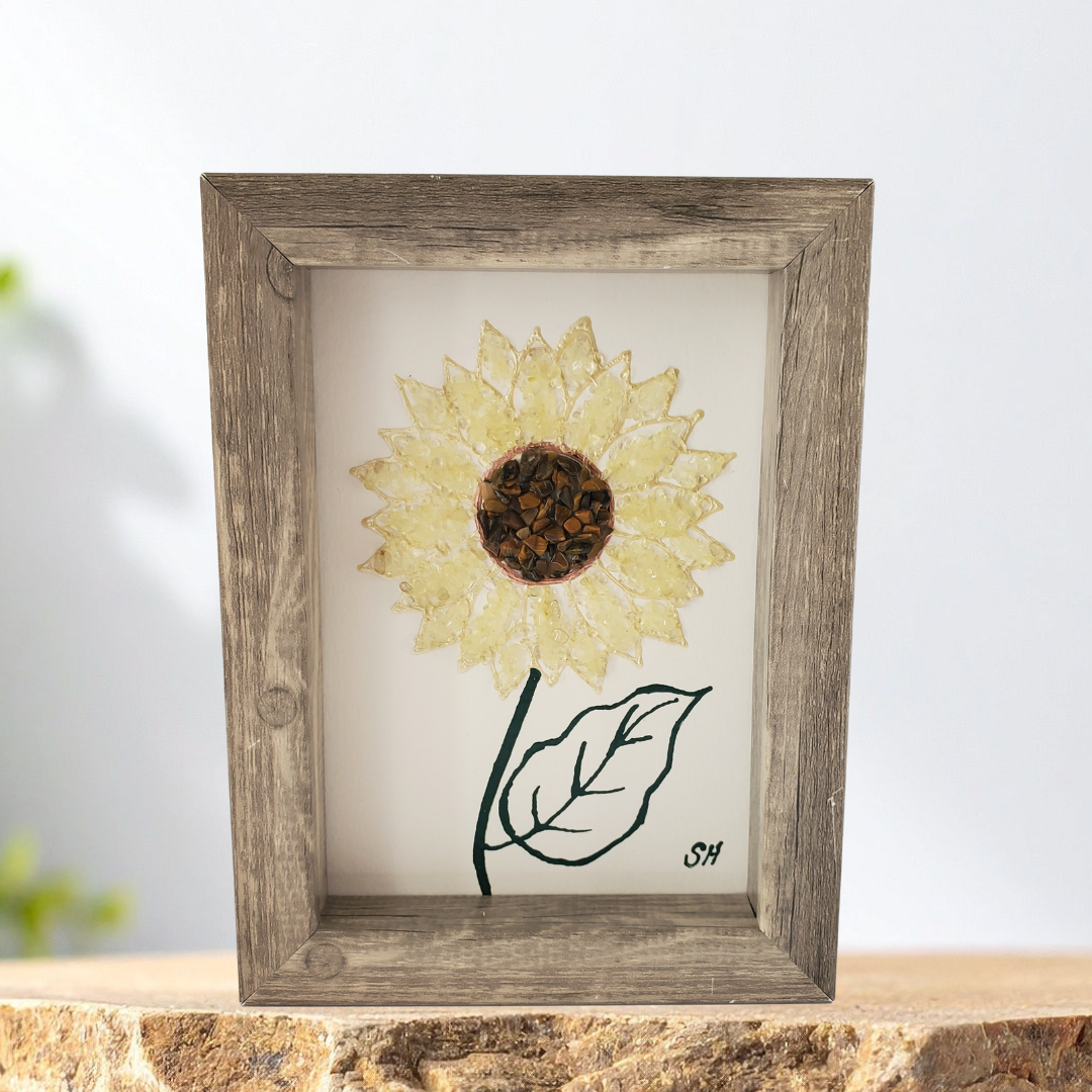 Sunflower Gemstone Shadow Box – Citrine & Tiger’s Eye