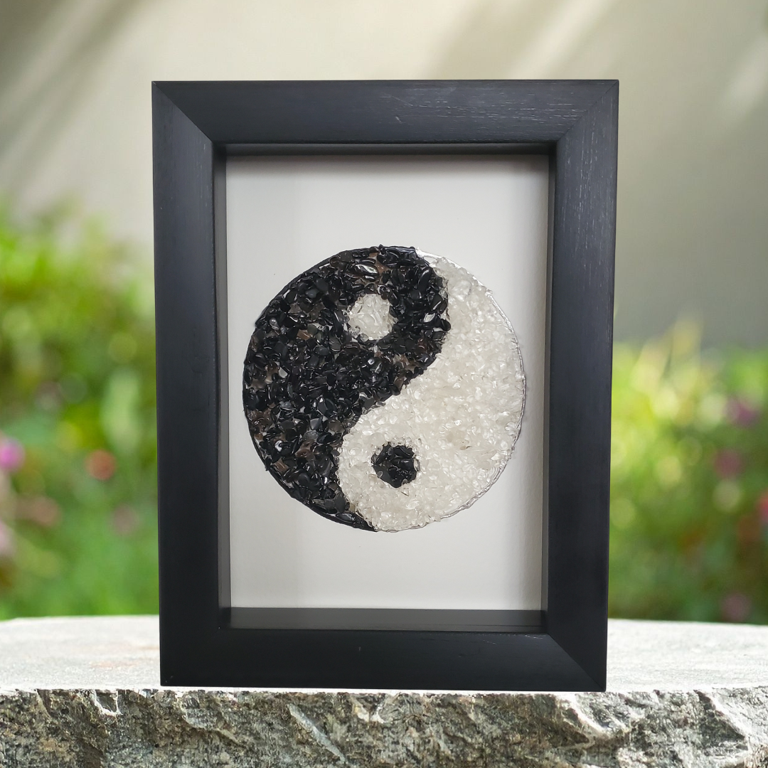 Yin-Yang Shadow Box — Black Tourmaline & Clear Quartz (Balance & Protection)