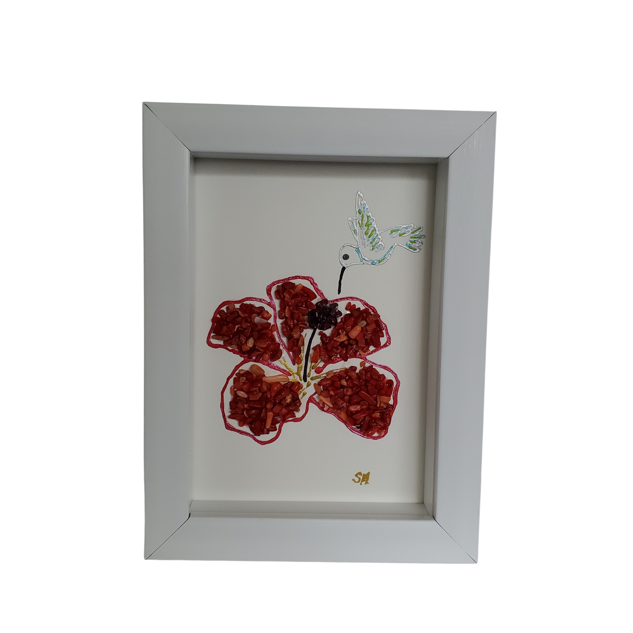 Red Coral Flower and Hummingbird