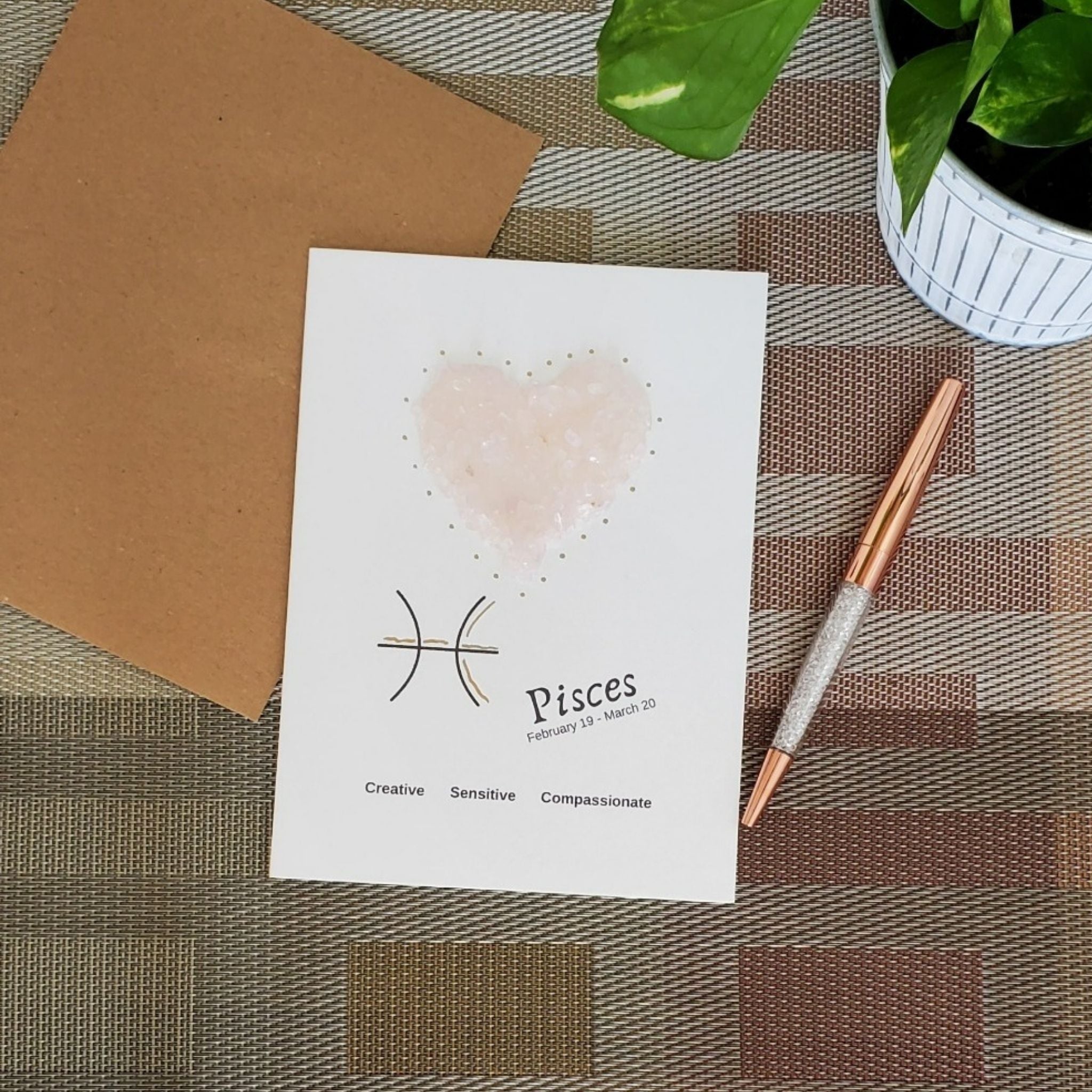 Pisces Rose Quartz Zodiac Greeting Card