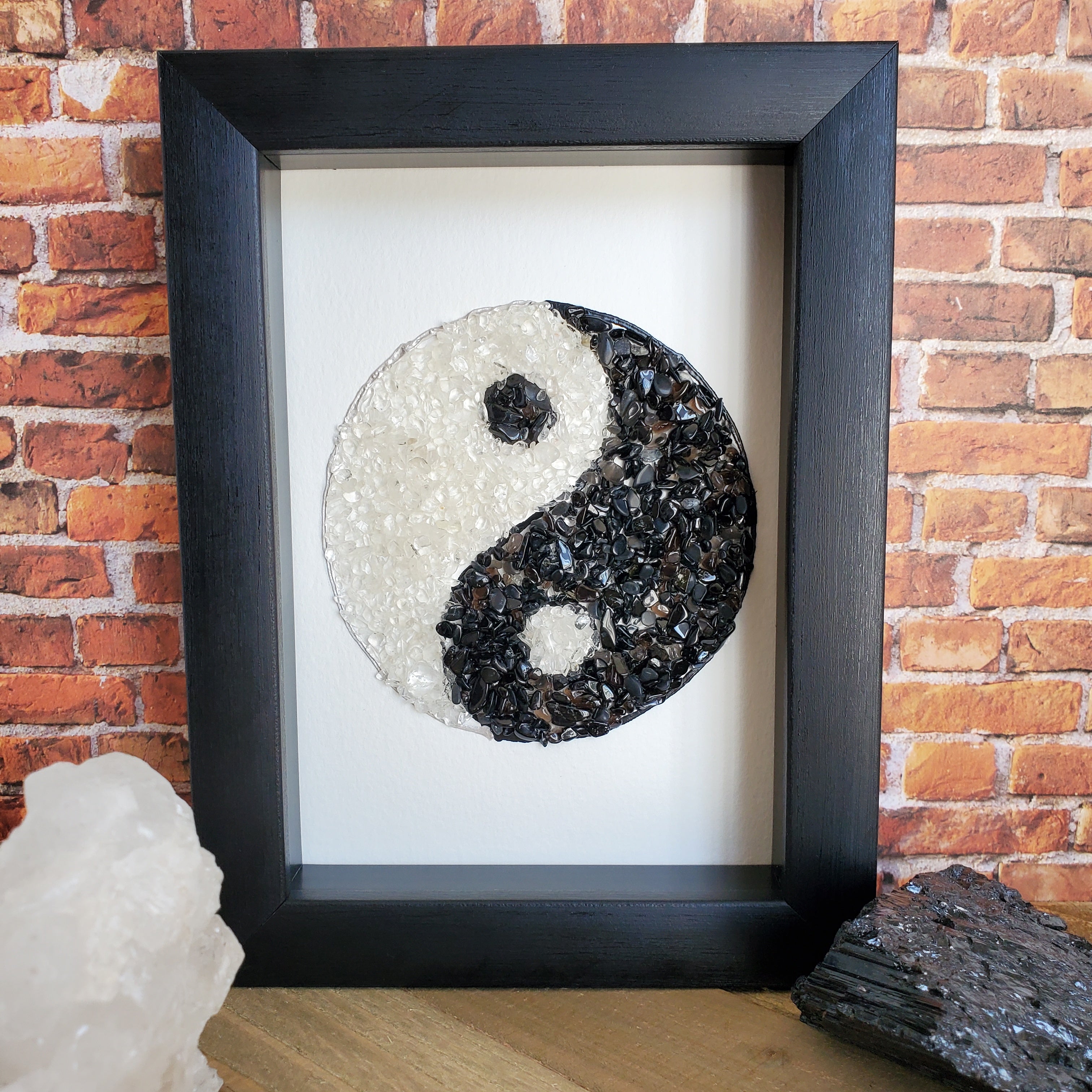 Yin-Yang Shadow Box — Black Tourmaline & Clear Quartz (Balance & Protection)